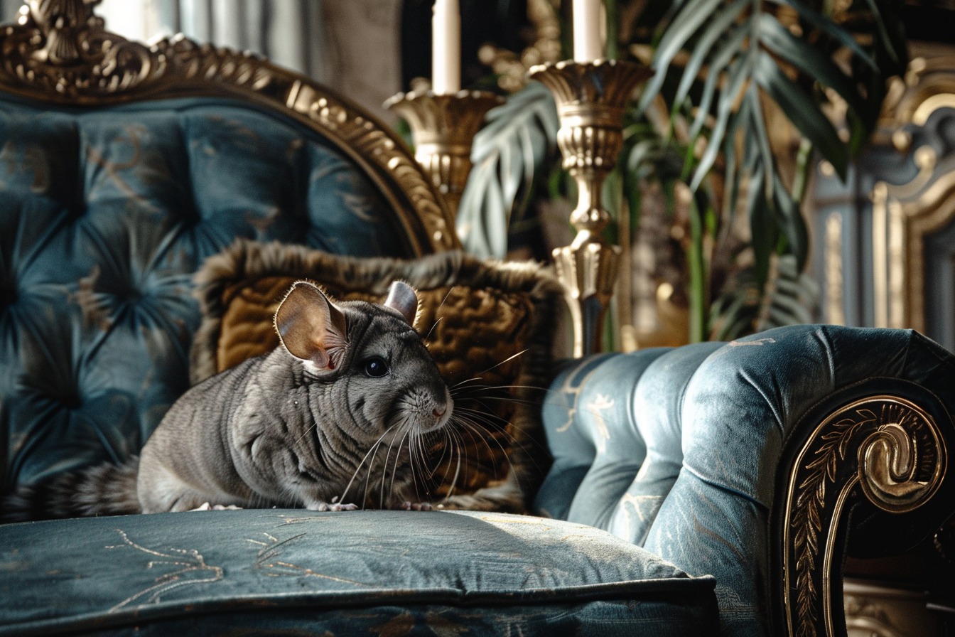 Image gratuite Chinchilla élégant sur fauteuil en velours 1