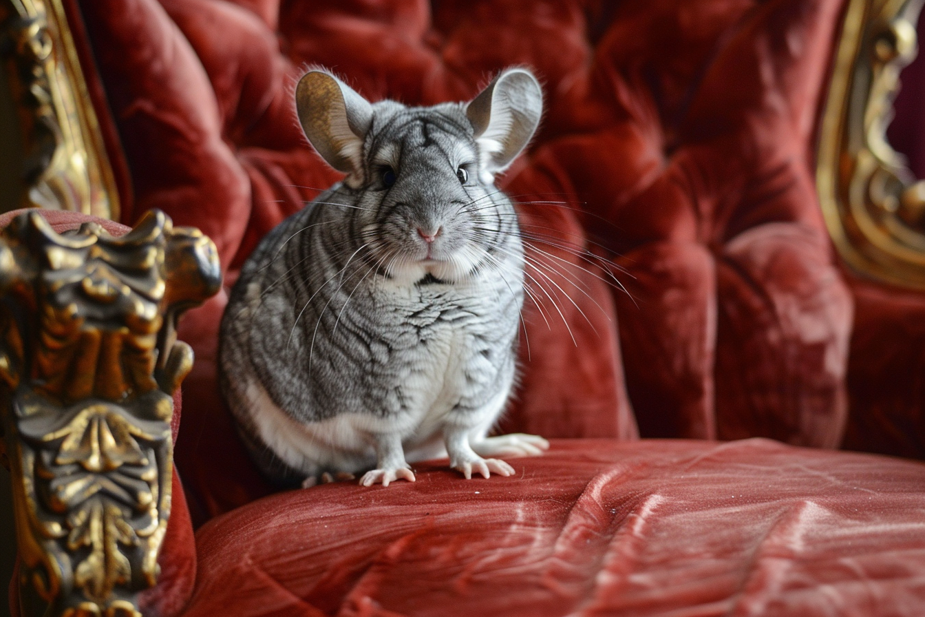 Image gratuite Chinchilla élégant sur fauteuil en velours 2