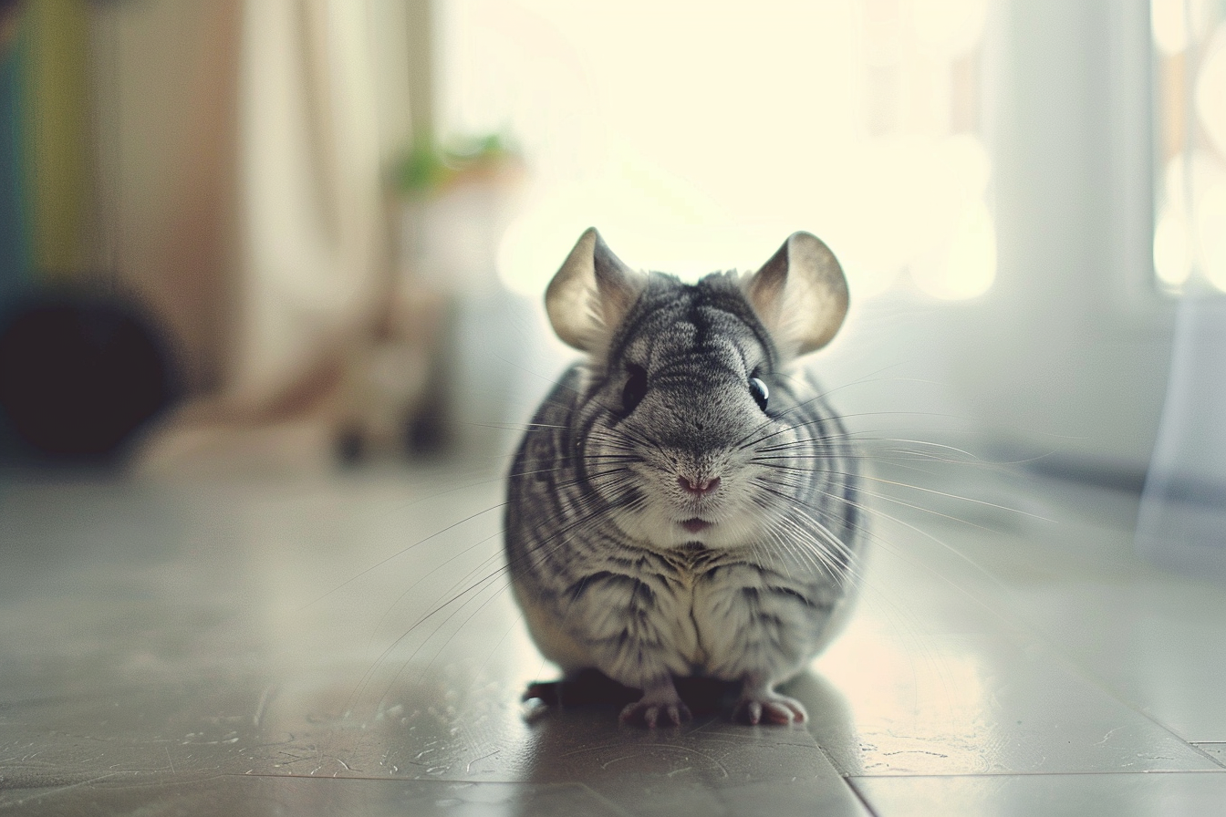 Image gratuite Chinchilla se toilettant dans pièce ensoleillée 1