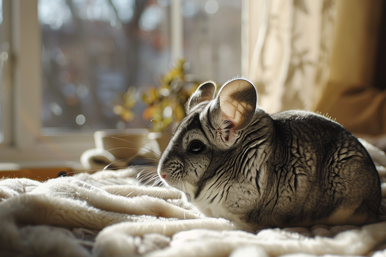 Image gratuite Chinchilla se toilettant dans pièce ensoleillée 2