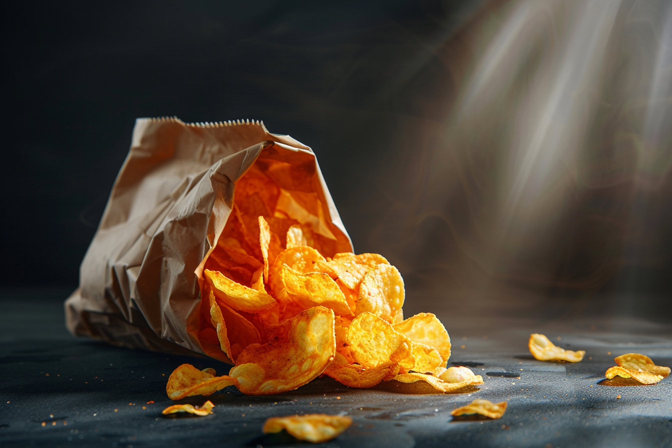 Image gratuite Chips renversées sur fond sombre 1