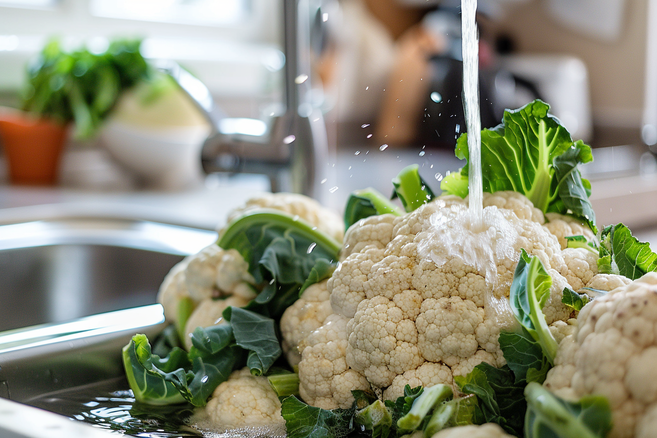 Image gratuite Chou-fleur lavé sous eau courante 1