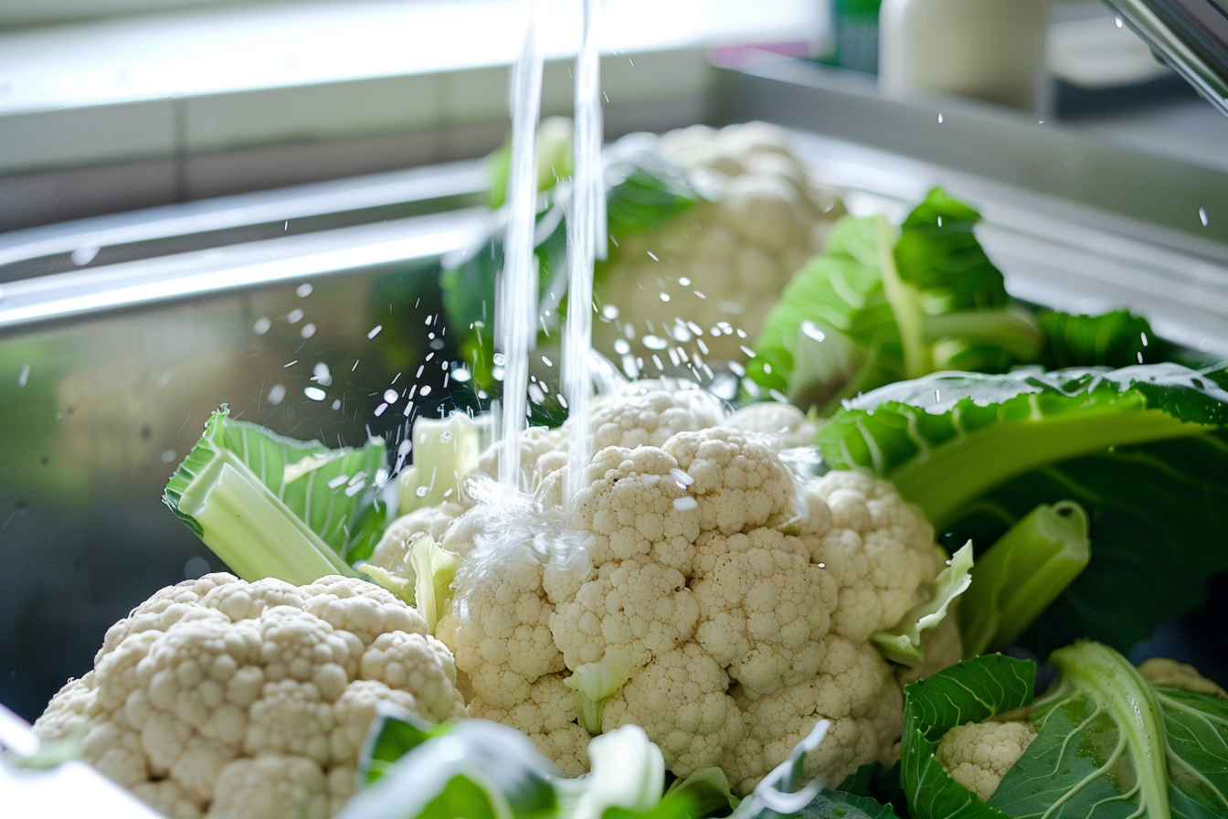 Image gratuite Chou-fleur lavé sous eau courante 3
