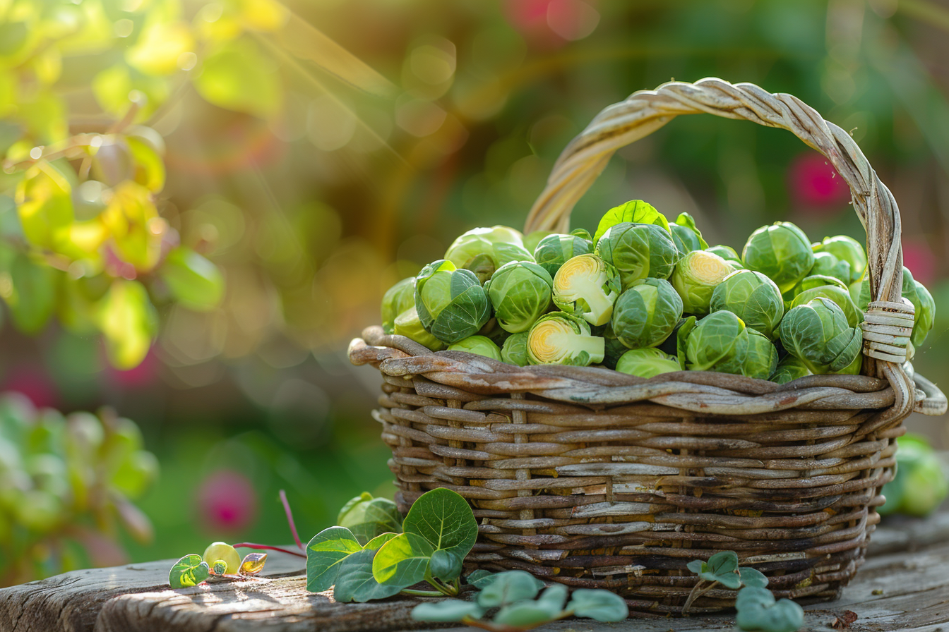 Image gratuite Choux de Bruxelles dans panier rustique 1