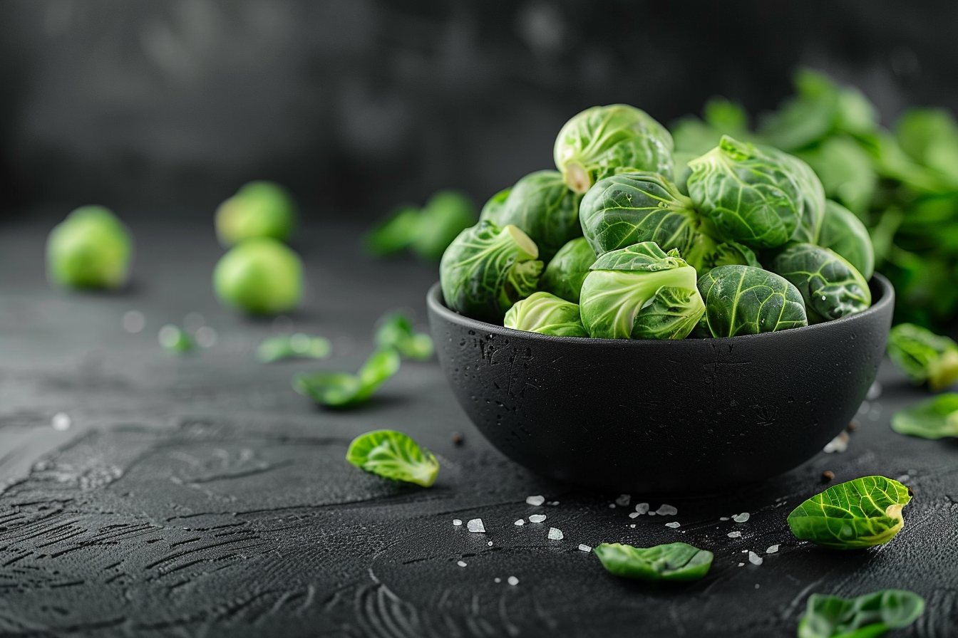 Image gratuite Choux de Bruxelles entiers dans bol noir 1