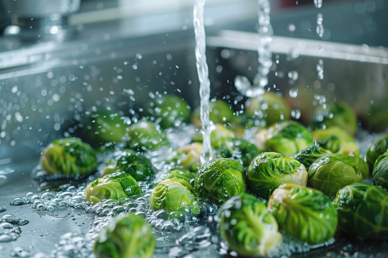 Image gratuite Choux de Bruxelles lavés sous eau courante 1
