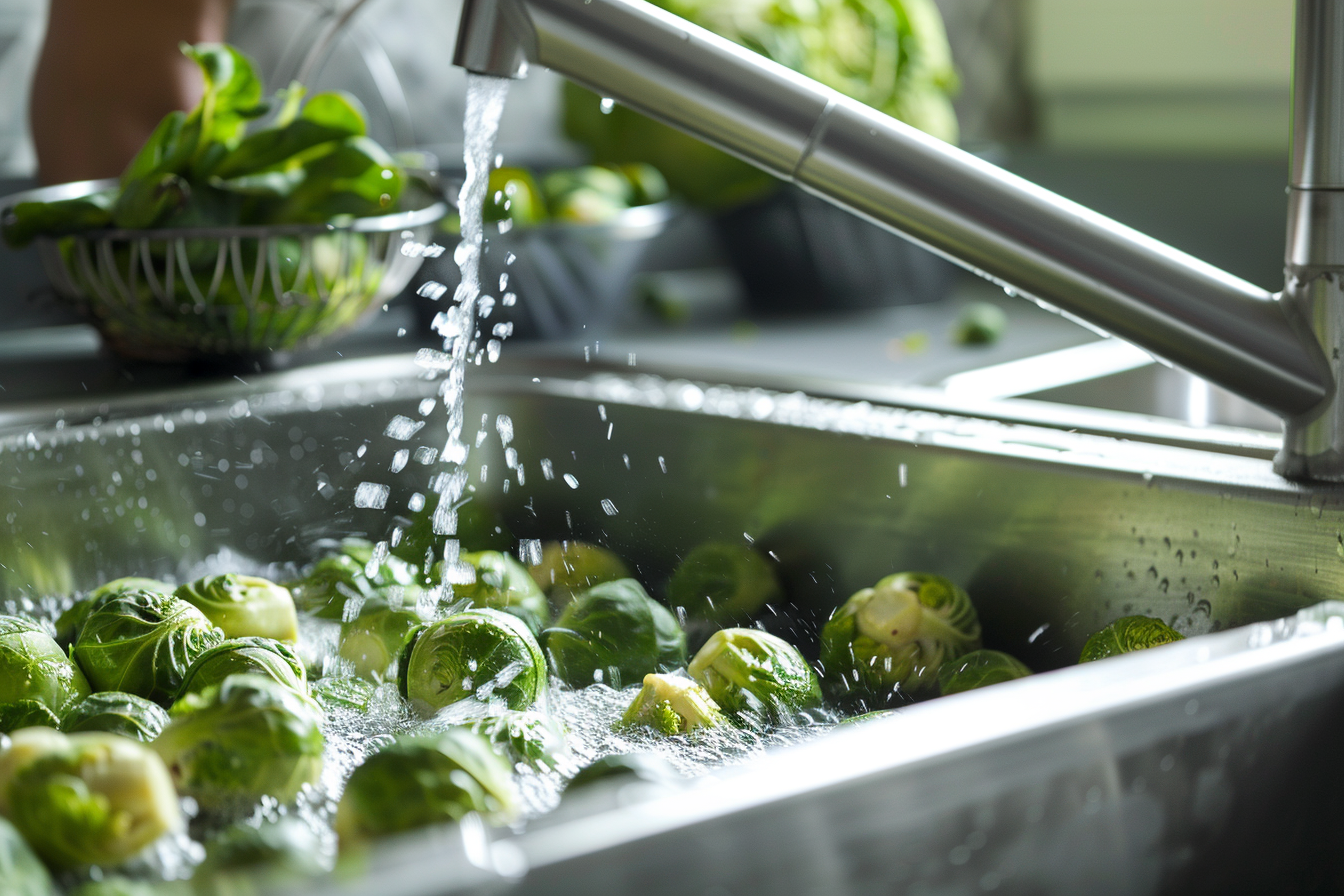 Image gratuite Choux de Bruxelles lavés sous eau courante 2