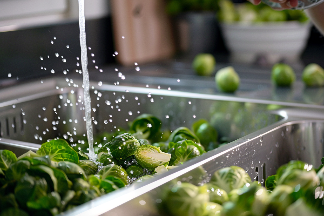 Image gratuite Choux de Bruxelles lavés sous eau courante 3