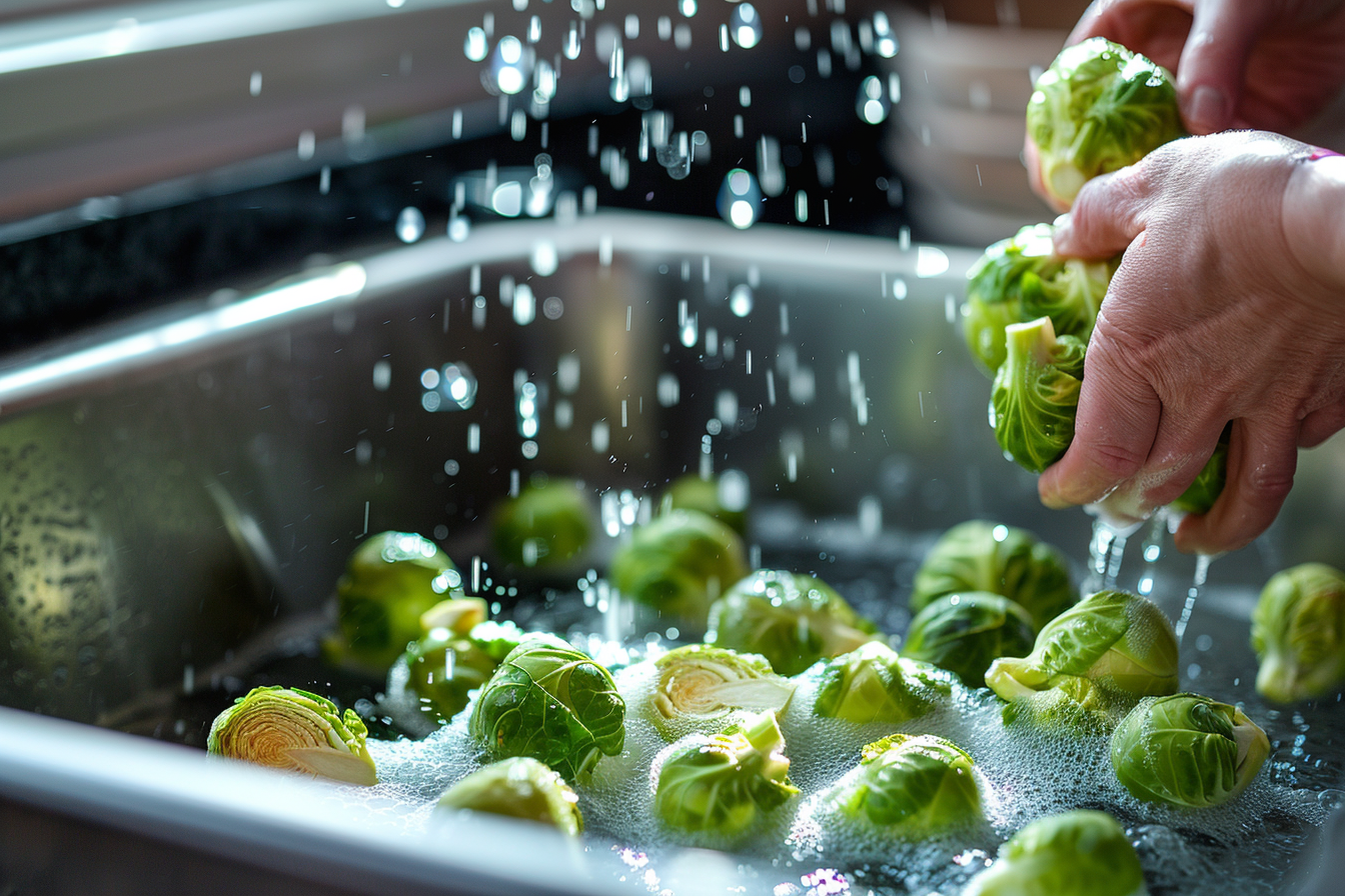 Image gratuite Choux de Bruxelles lavés sous eau courante 5