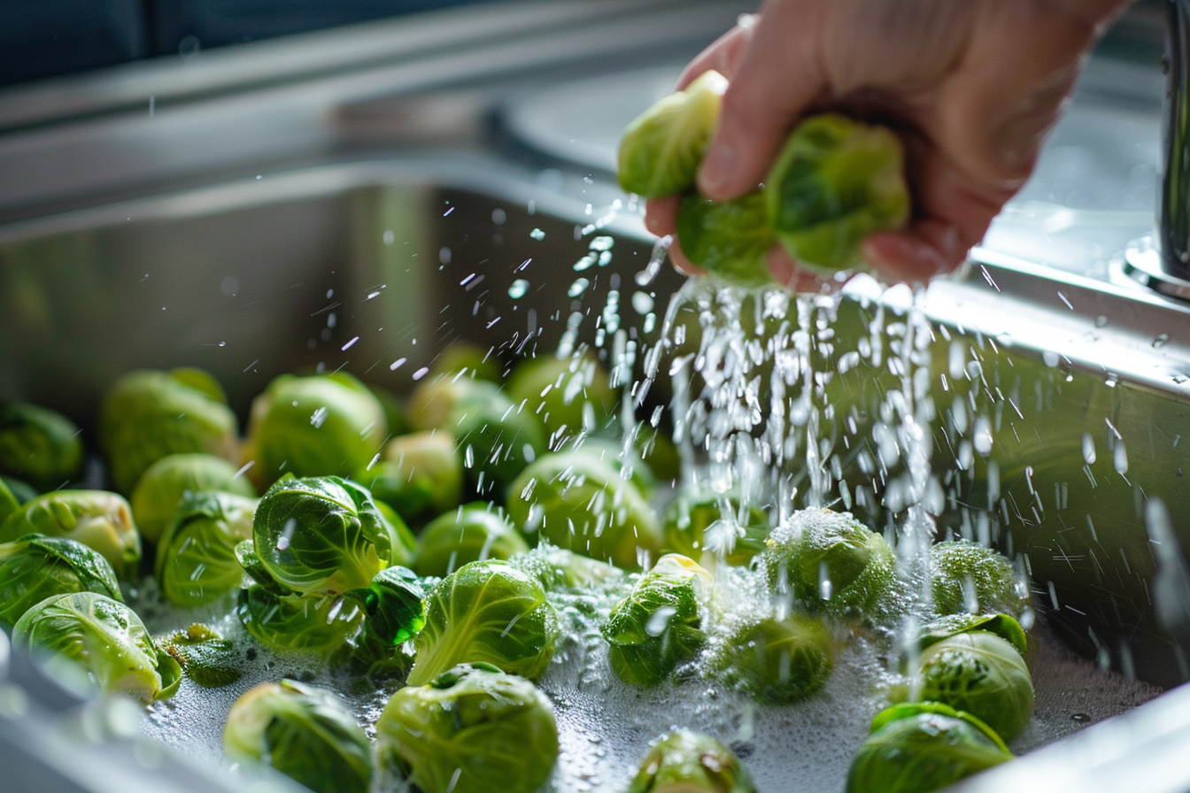 Image gratuite Choux de Bruxelles lavés sous eau courante 6