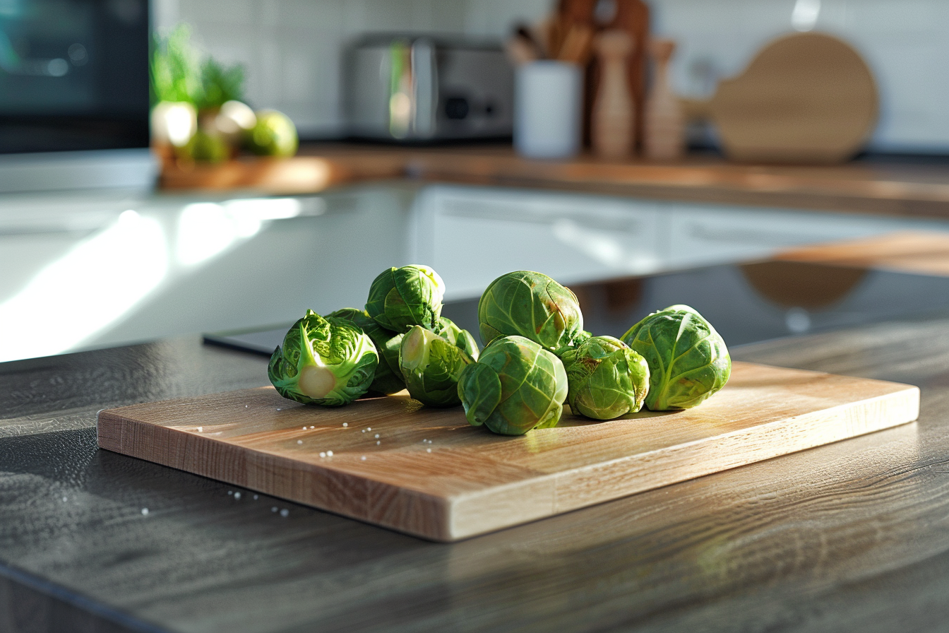 Image gratuite Choux de Bruxelles sur planche en bois 1