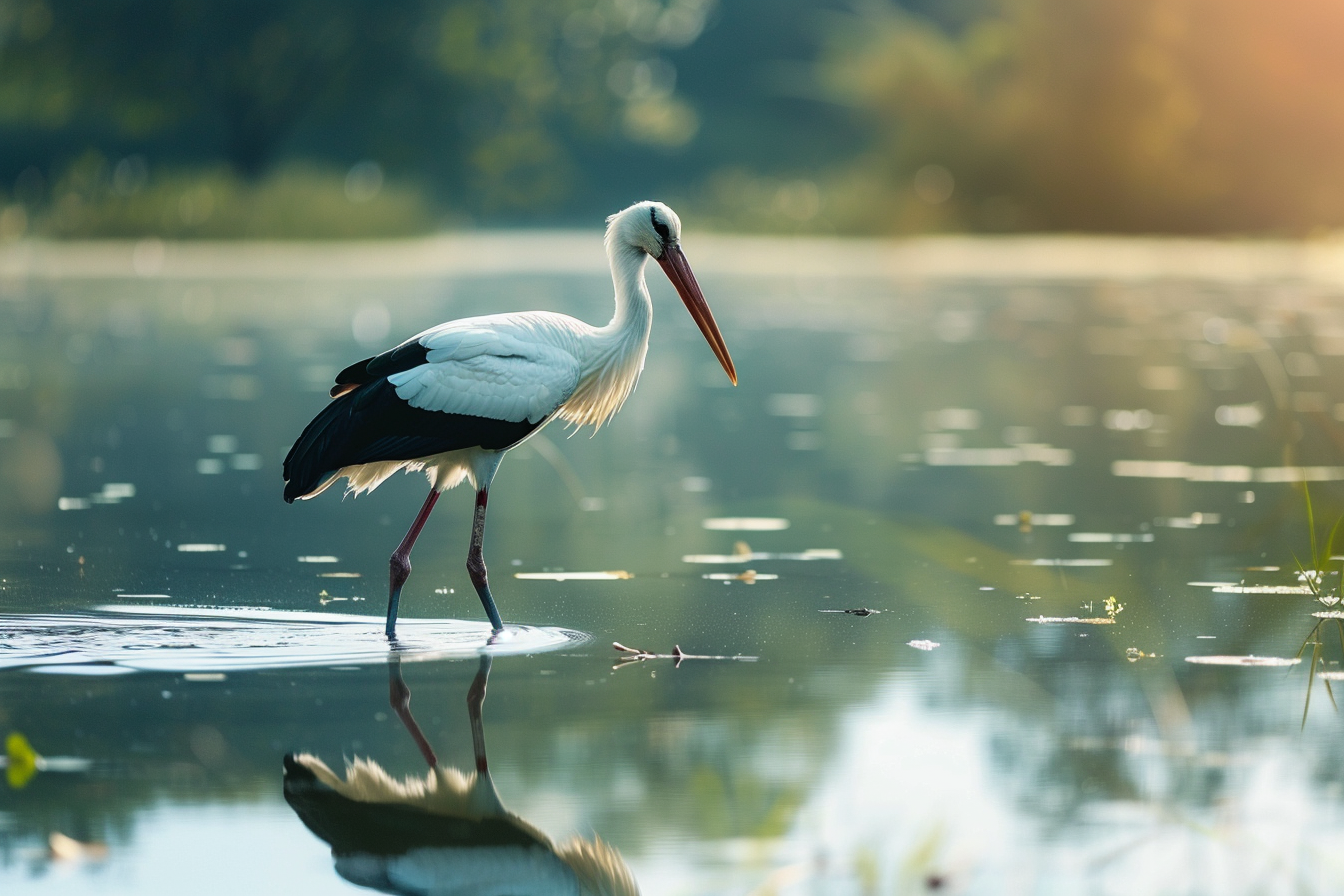 Image gratuite Cigogne dans un étang tranquille 1