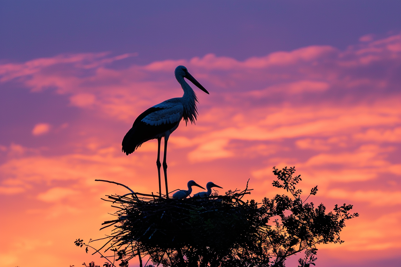 Image gratuite Cigogne nichant au sommet d&rsquo;un arbre 1
