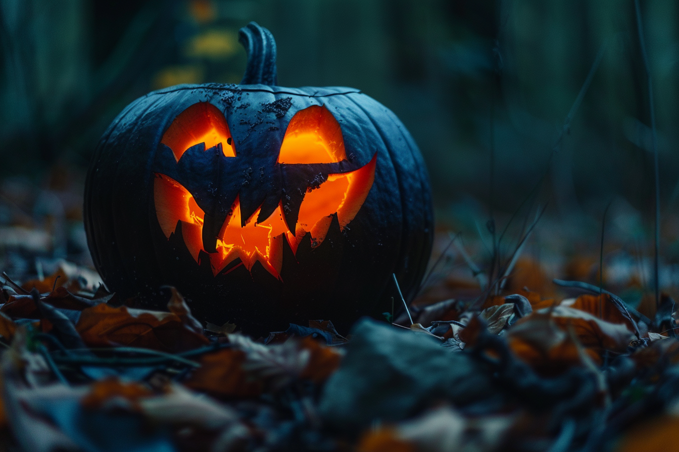 Image gratuite Citrouille jack-o-lantern effrayante dans forêt hantée 1