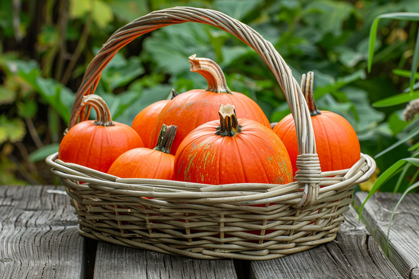 Image gratuite Citrouilles dans panier rustique 1