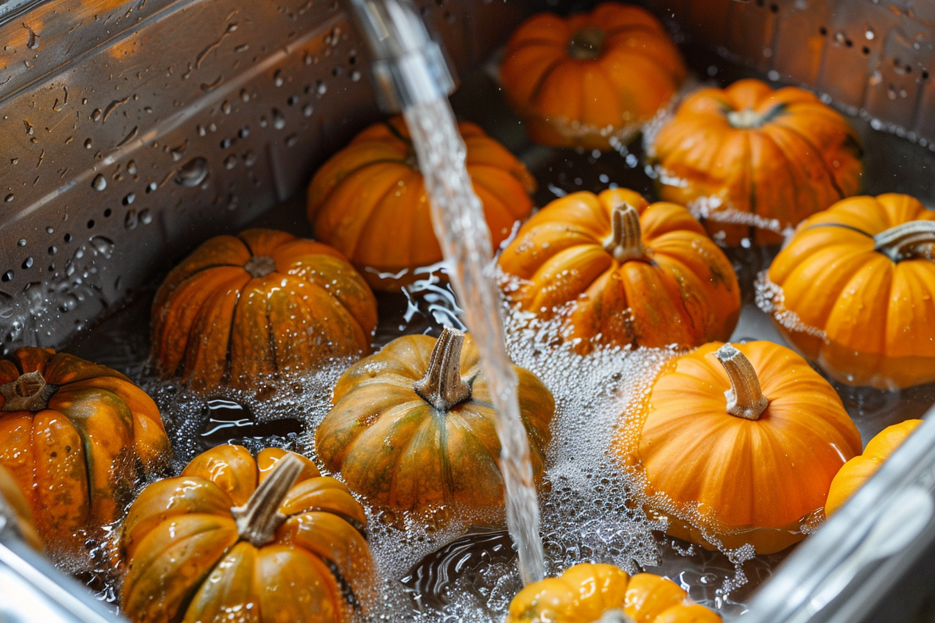 Image gratuite Citrouilles lavées sous eau courante 3