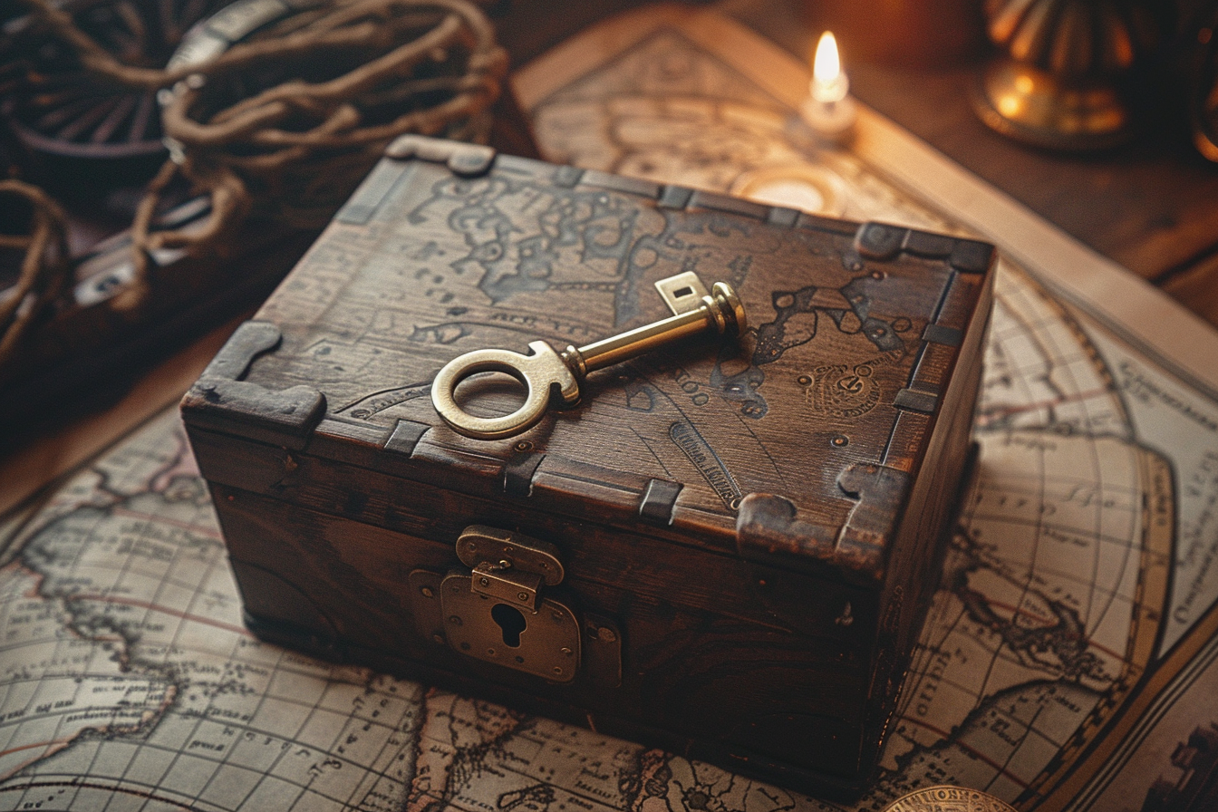 Image gratuite Clé de cadenas sur coffre ancien 1