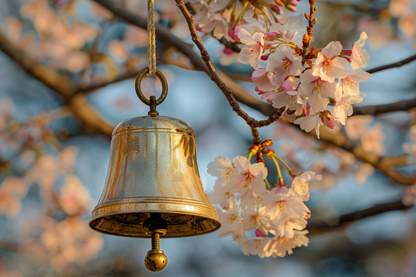 Image gratuite Cloche dorée, cerisier fleuri 3