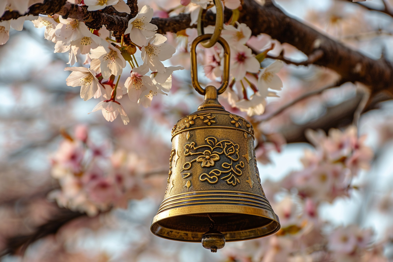 Image gratuite Cloche dorée, cerisier fleuri 4