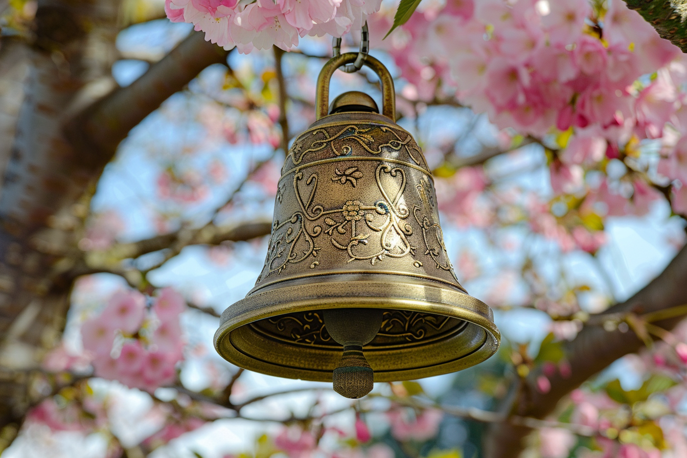 Image gratuite Cloche dorée, cerisier fleuri 5