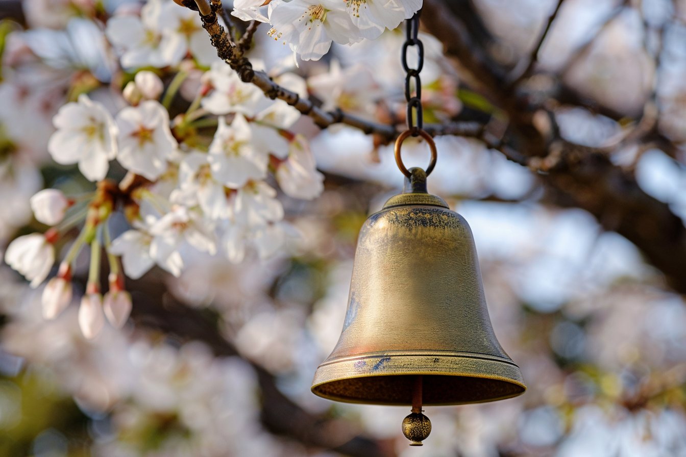 Image gratuite Cloche dorée, cerisier fleuri 6