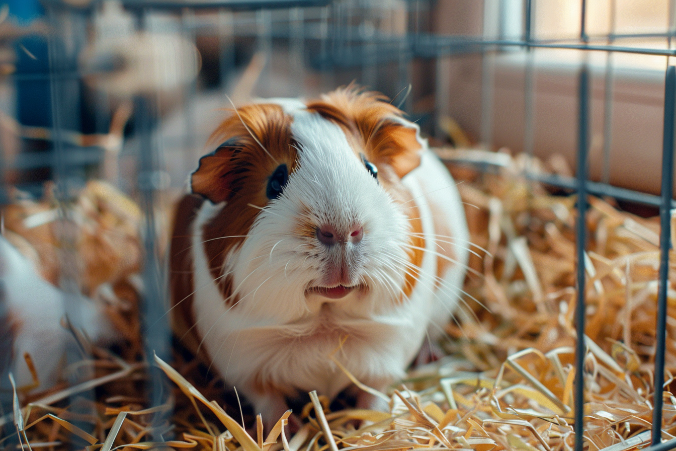 Image gratuite Cobaye blanc et marron dans une cage 1