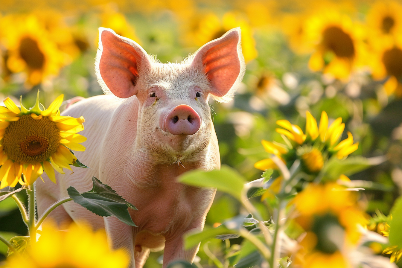 Image gratuite Cochon dans champ de tournesols 2