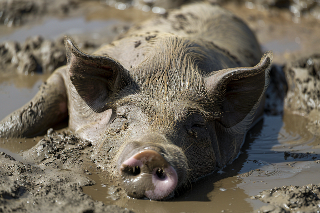 Image gratuite Cochon dans spa de boue ensoleillé 1