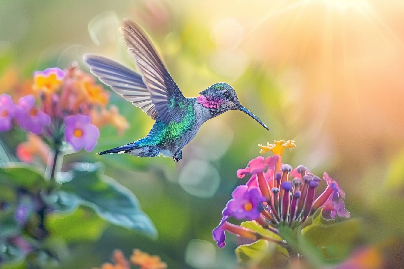Image gratuite Colibri dégustant le nectar d&rsquo;une fleur 2