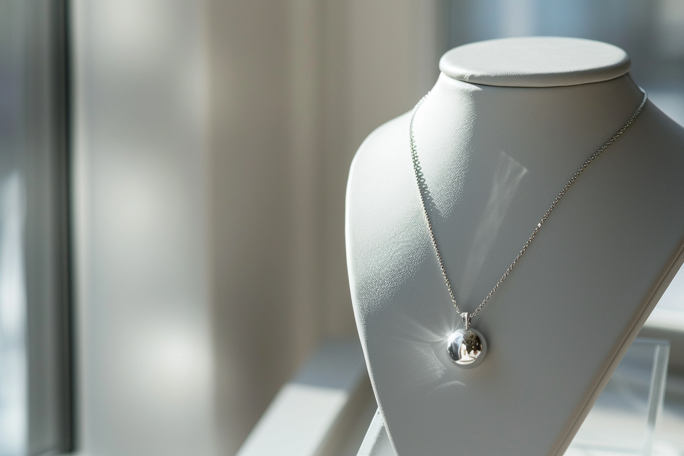 Image gratuite Collier pendentif argenté sur mannequin blanc 1