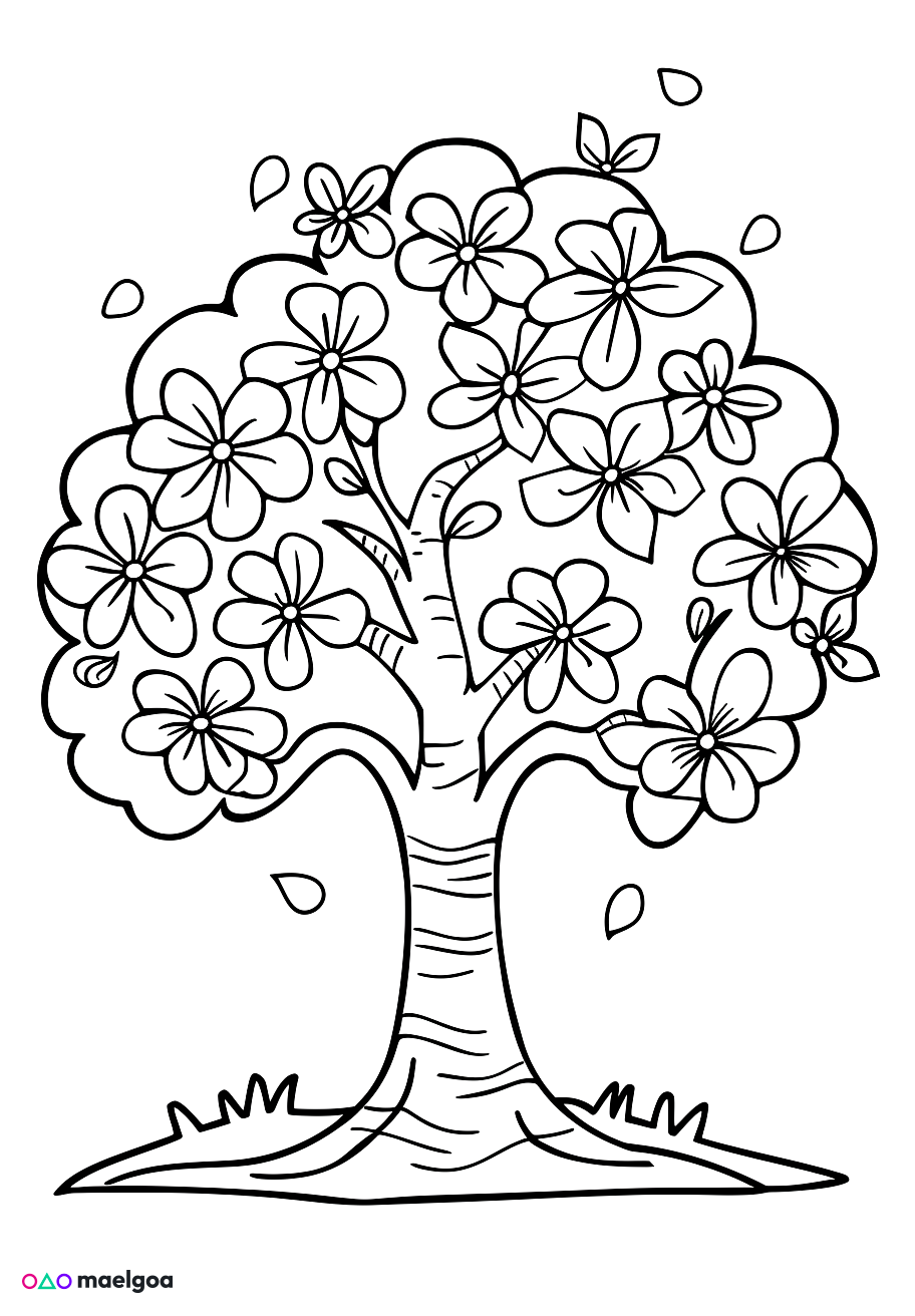 Image gratuite Coloriage arbre en fleurs 1