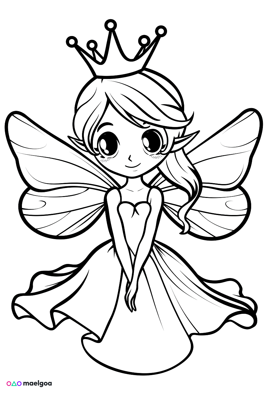 Image gratuite Coloriage fée couronne robe fluide 2