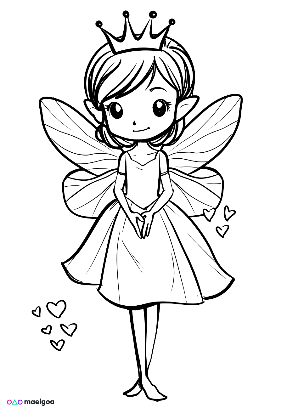 Image gratuite Coloriage fée couronne robe fluide 3