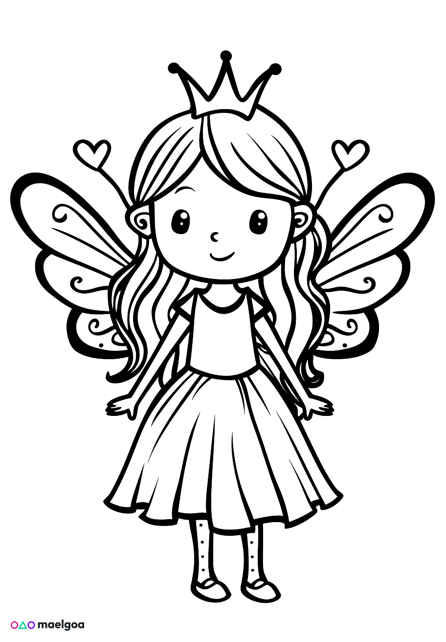 Image gratuite Coloriage fée couronne robe fluide 4