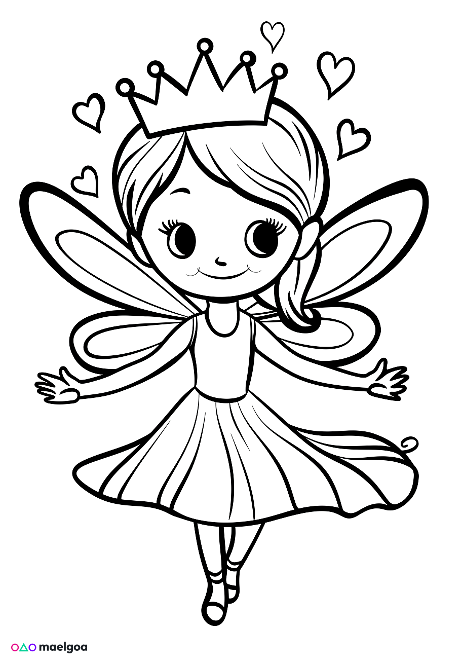 Image gratuite Coloriage fée couronne robe fluide 5