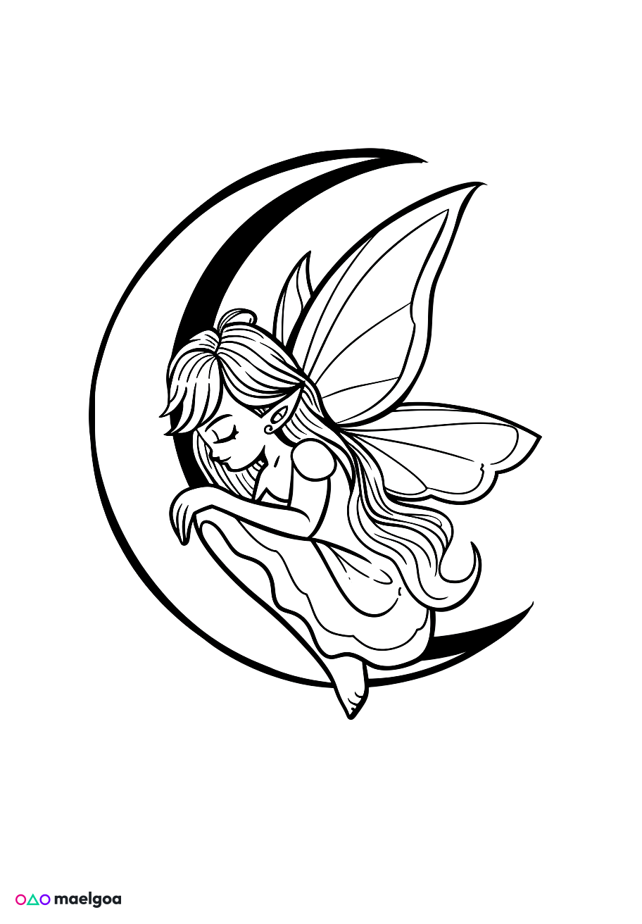 Image gratuite Coloriage fée croissant lune 1