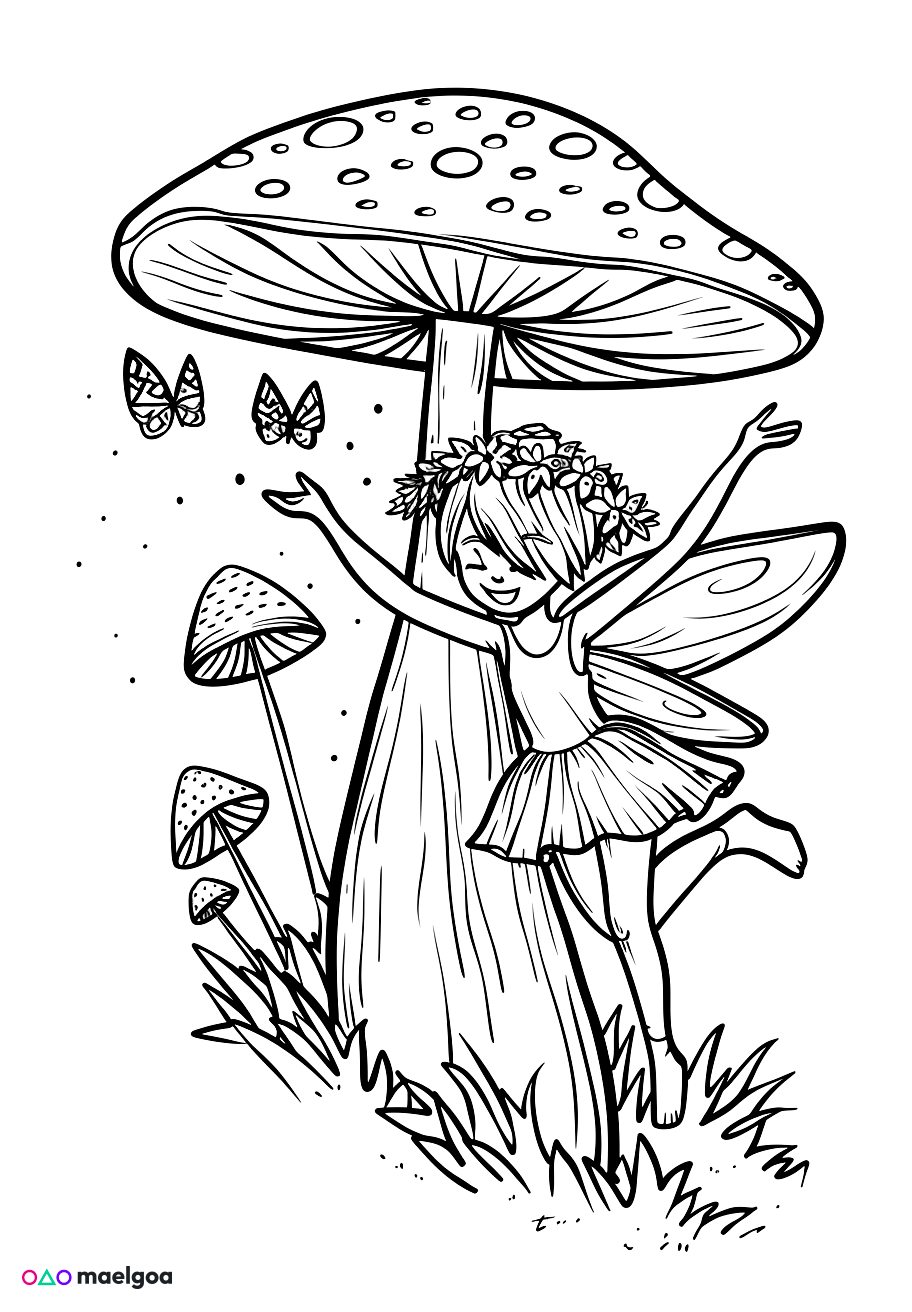 Image gratuite Coloriage fée dansant champignon 1