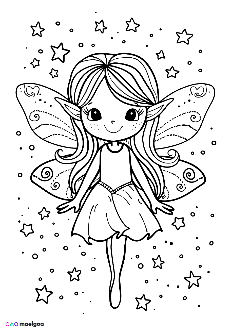 Image gratuite Coloriage fée étoiles 1