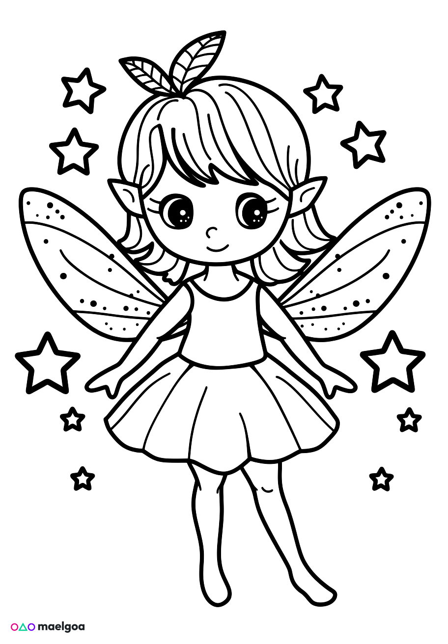 Image gratuite Coloriage fée étoiles 2