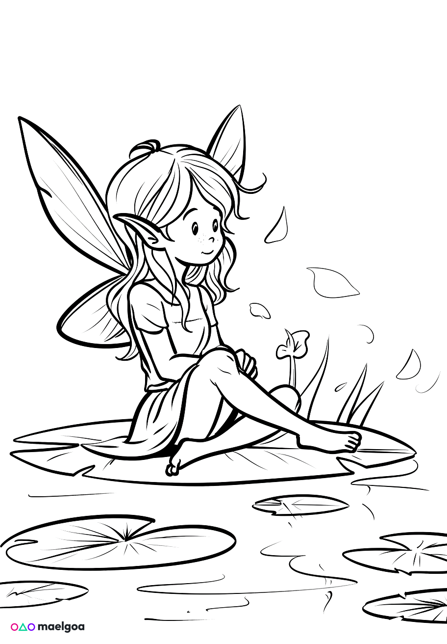 Image gratuite Coloriage fée feuille étang 2