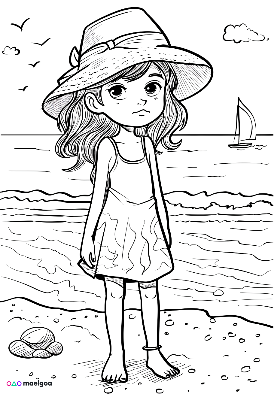 Image gratuite Coloriage fille à la plage 2
