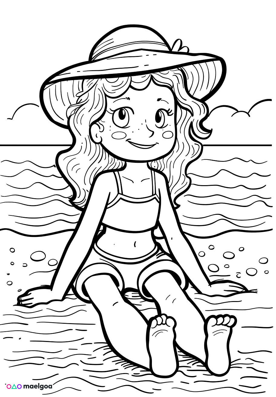 Image gratuite Coloriage fille à la plage 4