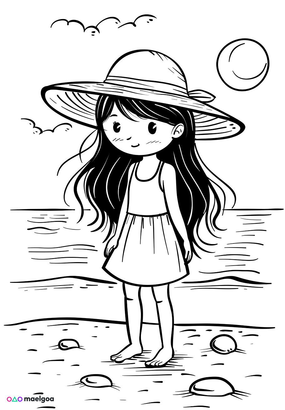 Image gratuite Coloriage fille à la plage 5