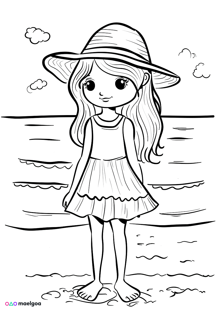Image gratuite Coloriage fille à la plage 6