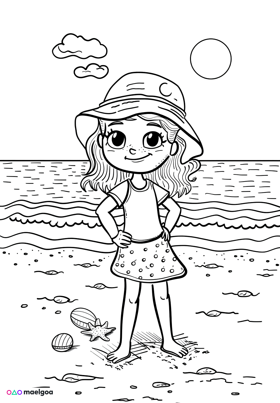 Image gratuite Coloriage fille à la plage 7