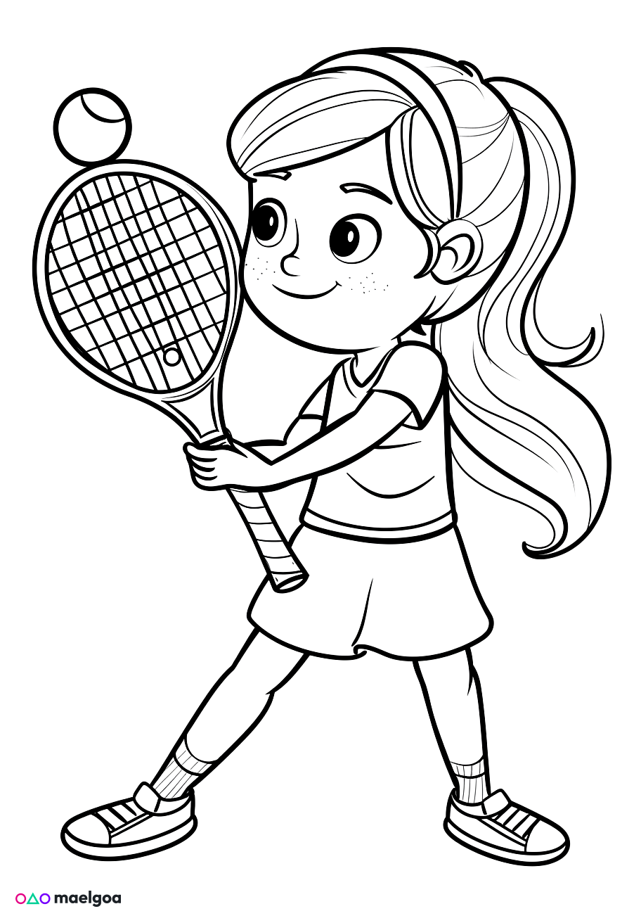 Image gratuite Coloriage fille jouant au tennis 1
