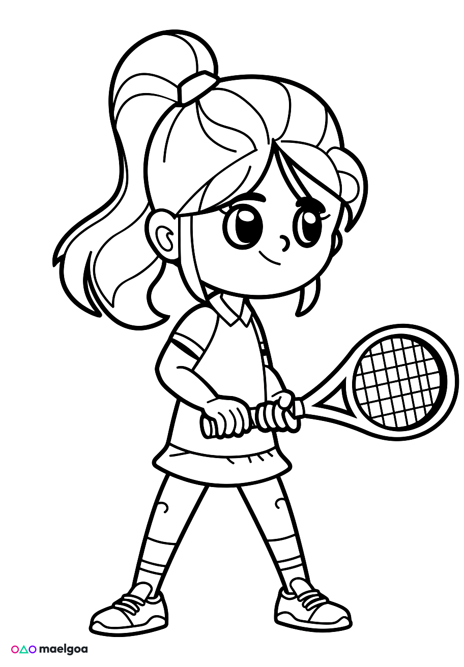 Image gratuite Coloriage fille jouant au tennis 2