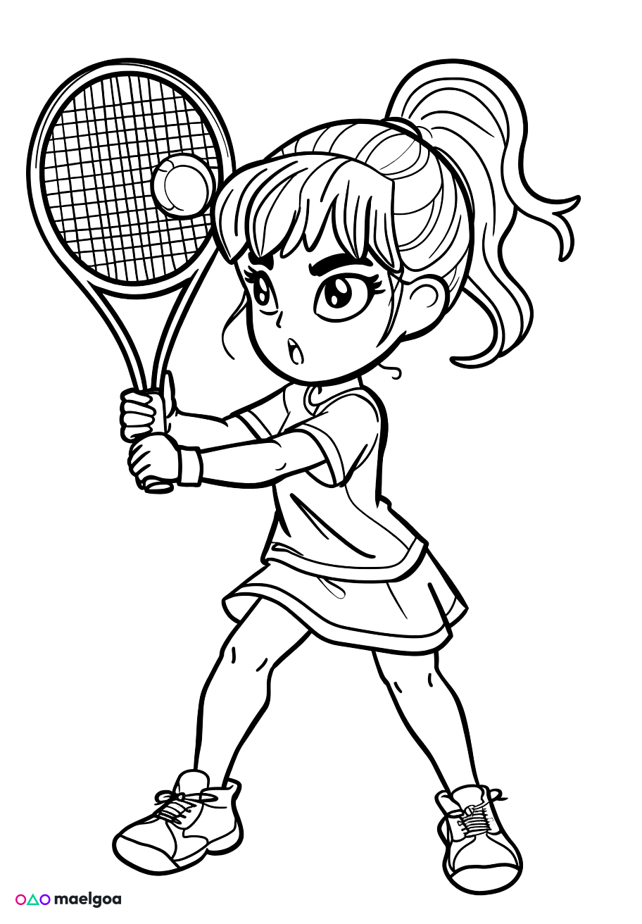 Image gratuite Coloriage fille jouant au tennis 3