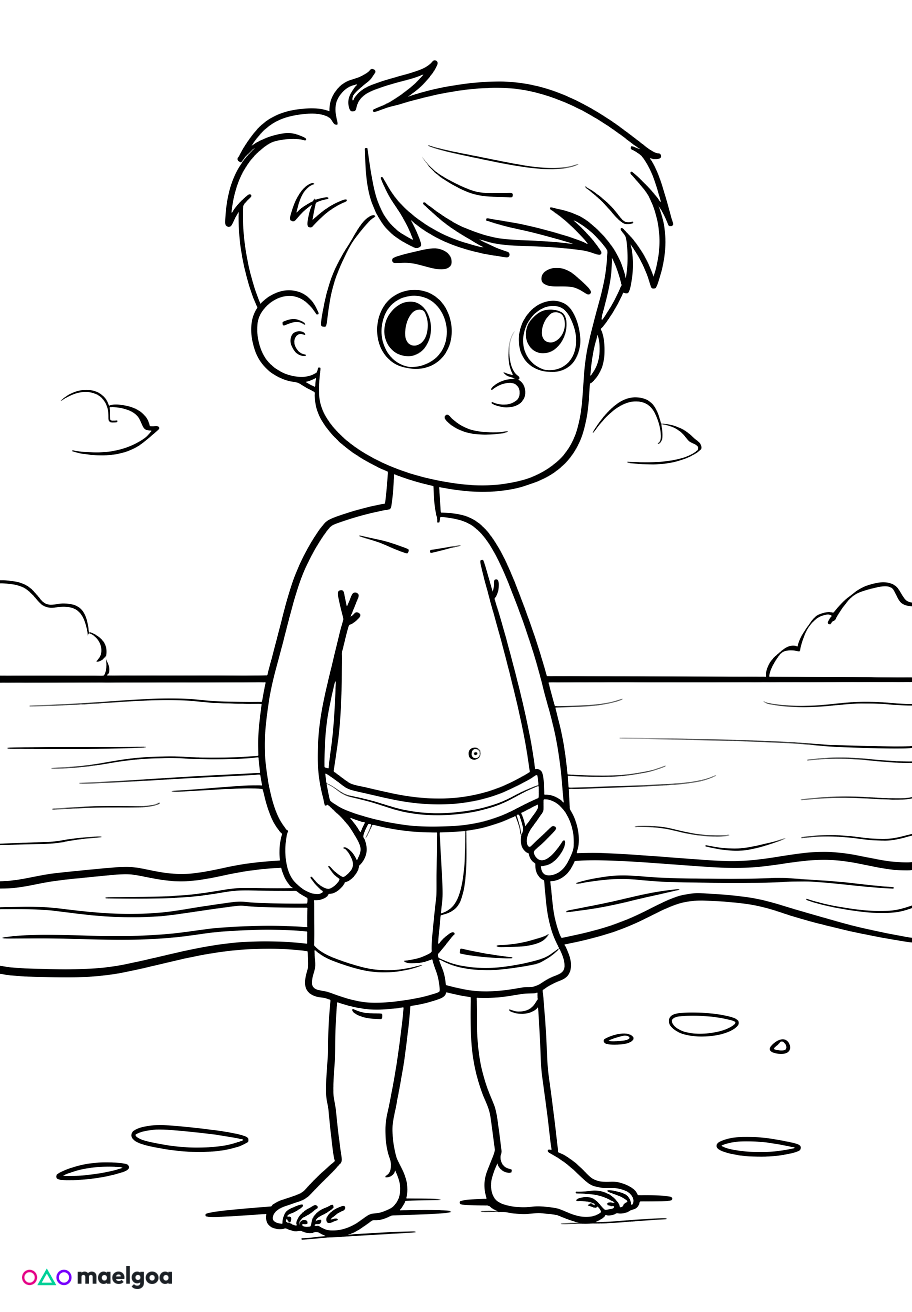 Image gratuite Coloriage garçon à la plage 4