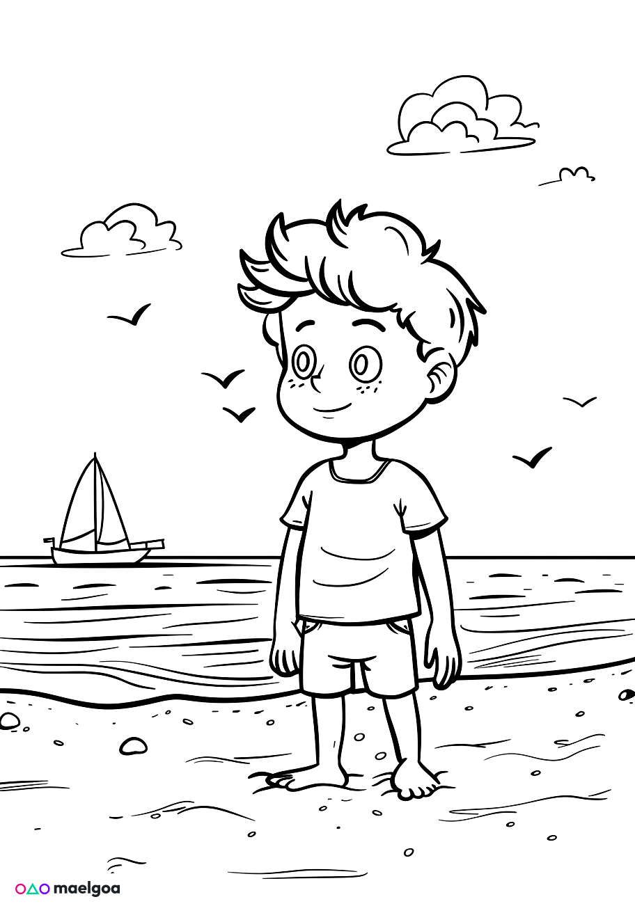Image gratuite Coloriage garçon à la plage 5